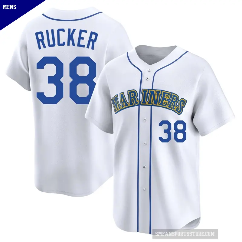 Men's No.38 Michael Rucker Seattle Mariners White Limited Throwback Cooperstown Collection Jersey