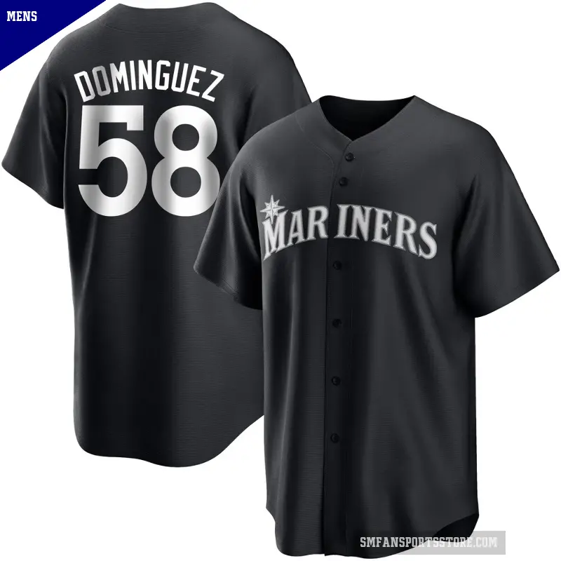Men's No.58 Seranthony Dominguez Seattle Mariners Black/White Replica Jersey