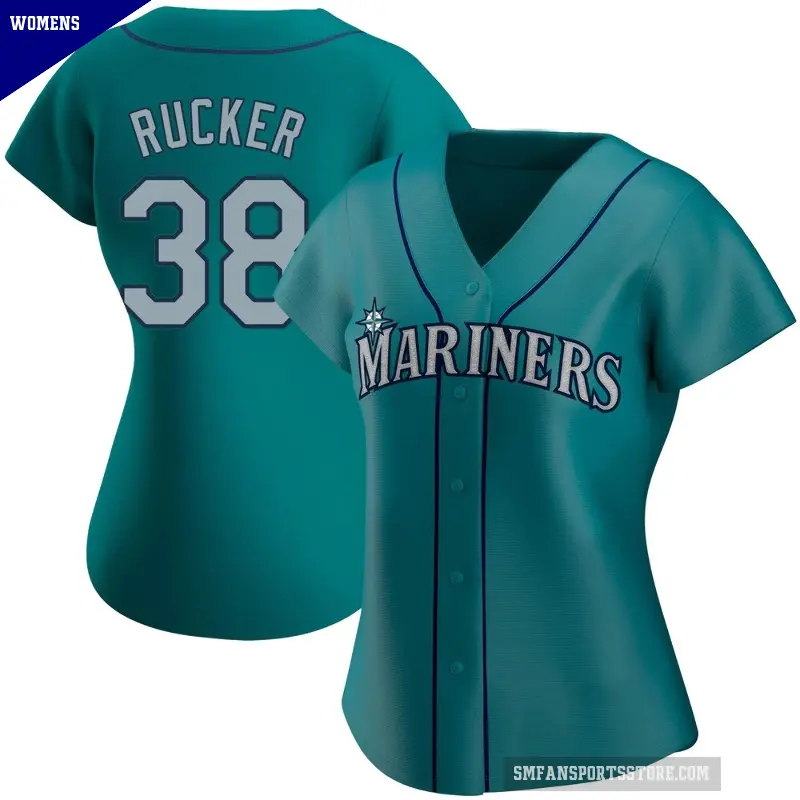 Women's No.38 Michael Rucker Seattle Mariners Aqua Authentic Alternate Jersey