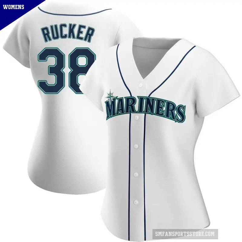 Women's No.38 Michael Rucker Seattle Mariners White Authentic Home Jersey