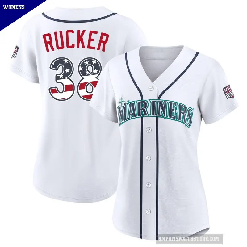 Women's No.38 Michael Rucker Seattle Mariners White Limited USA 250 Fourth Of July Home Stadium Jersey