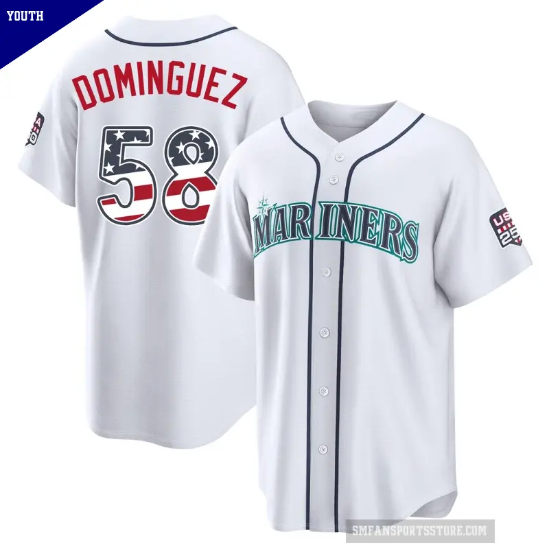 Youth No.58 Seranthony Dominguez Seattle Mariners White Limited USA 250 Fourth Of July Home Stadium Jersey